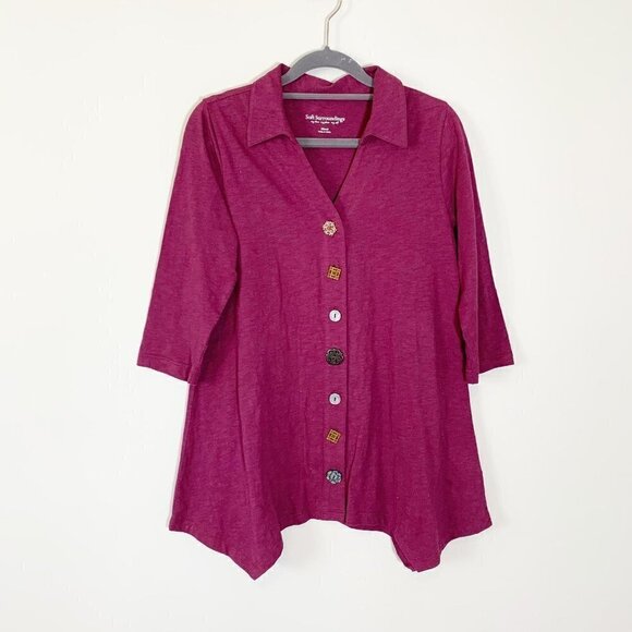 Soft Surroundings Tops - Soft Surroundings Danielle Button Top collared elbow sleeve unique buttons